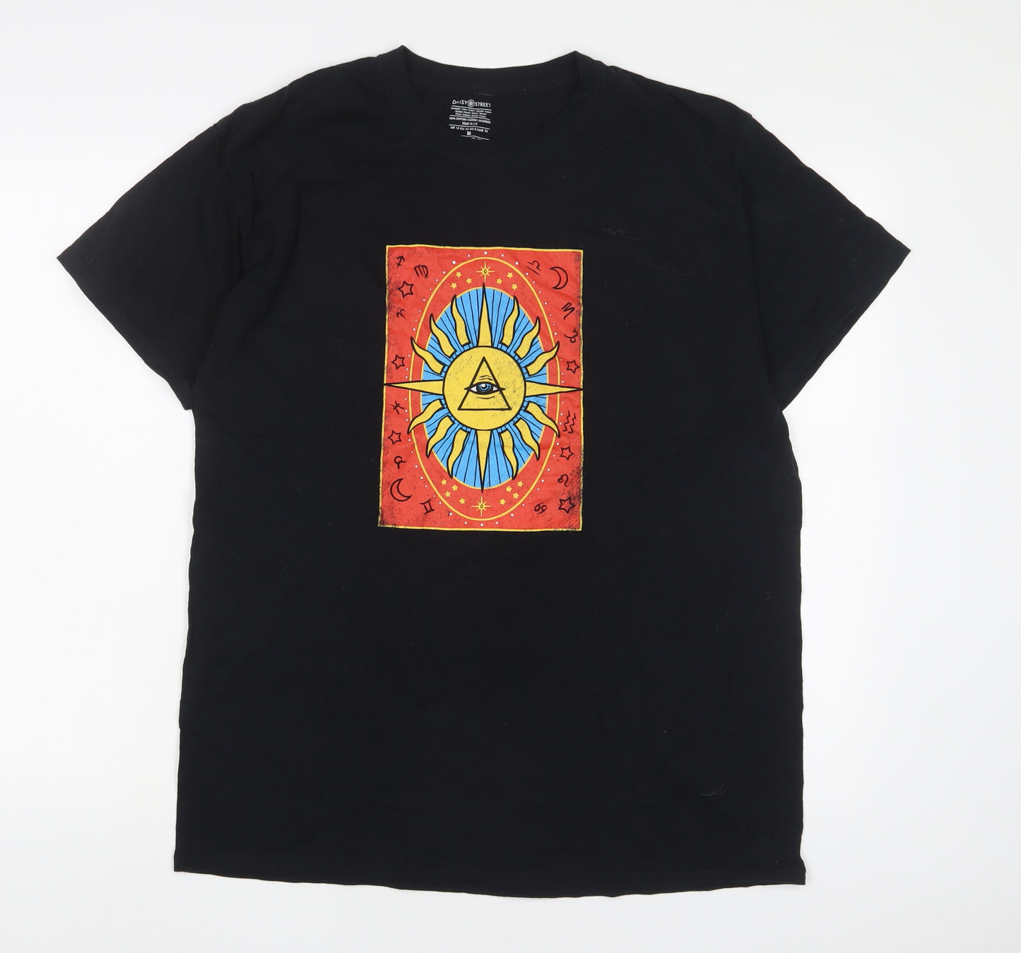 Daisy Street Womens Black Cotton Basic T-Shirt Size M Crew Neck