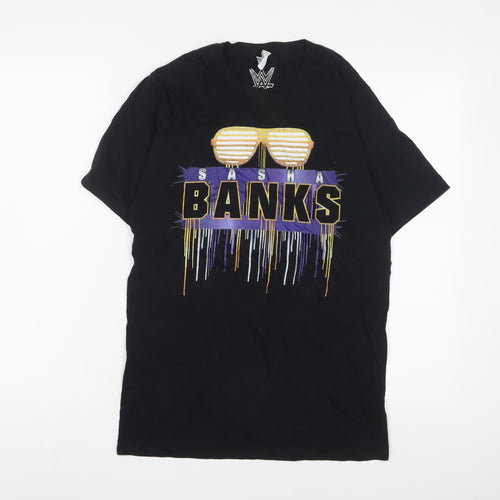 WWE Womens Black Cotton Basic T-Shirt Size S Crew Neck - Sasha Banks