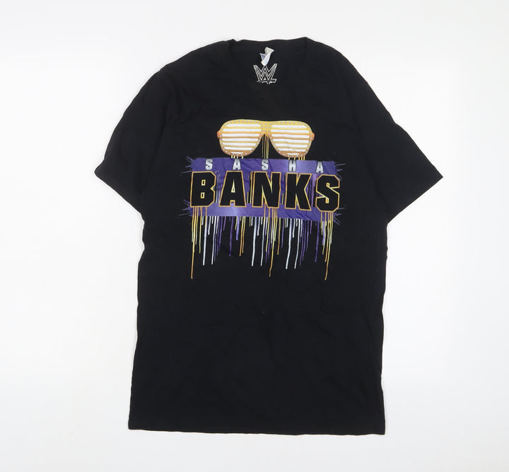 WWE Womens Black Cotton Basic T-Shirt Size S Crew Neck - Sasha Banks