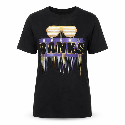 WWE Womens Black Cotton Basic T-Shirt Size S Crew Neck - Sasha Banks