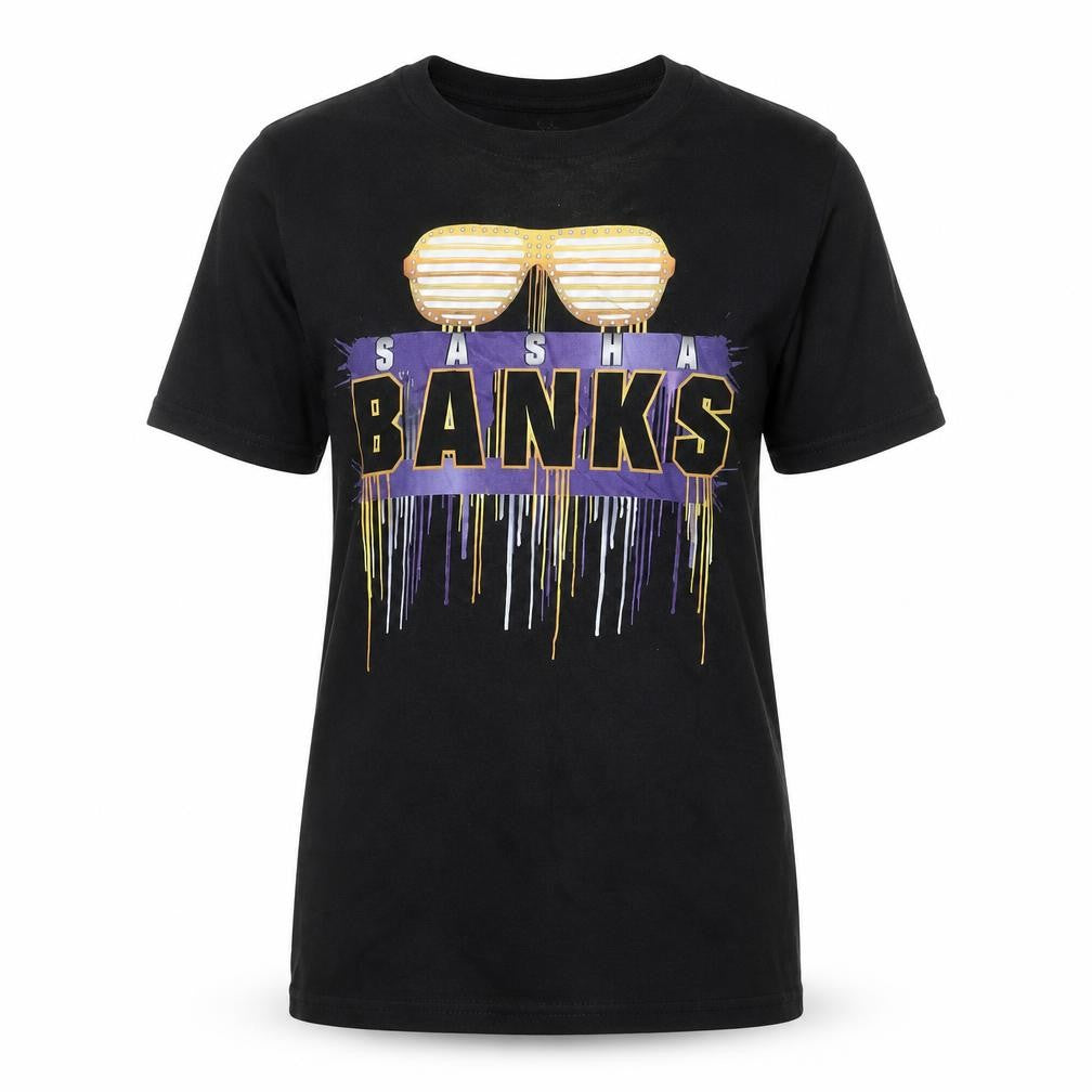 WWE Womens Black Cotton Basic T-Shirt Size S Crew Neck - Sasha Banks