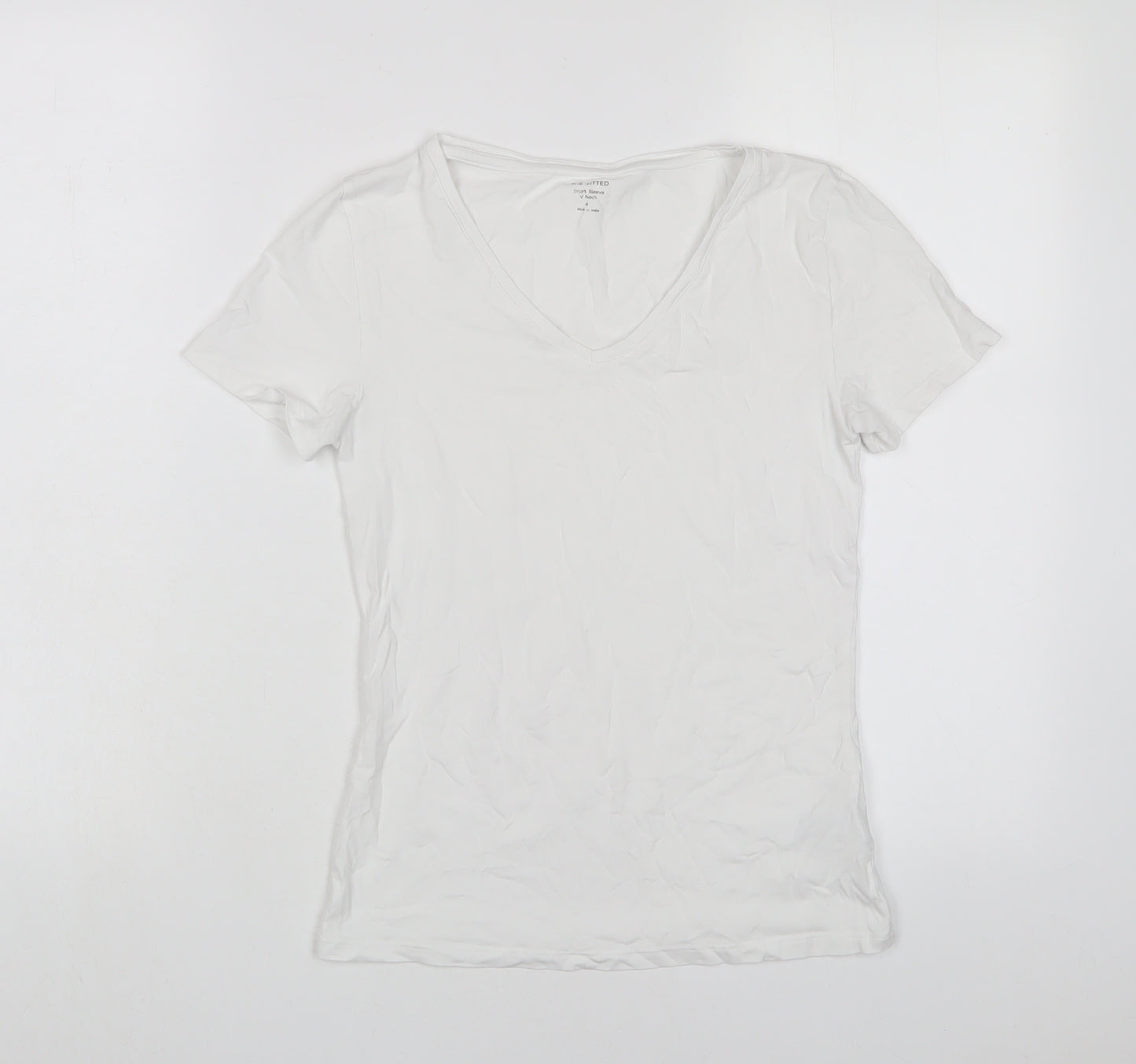 Marks and Spencer Womens White Cotton Basic T-Shirt Size 6 V-Neck