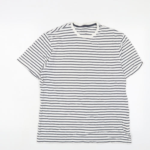 Marks and Spencer Womens White Striped Cotton Basic T-Shirt Size S Crew Neck