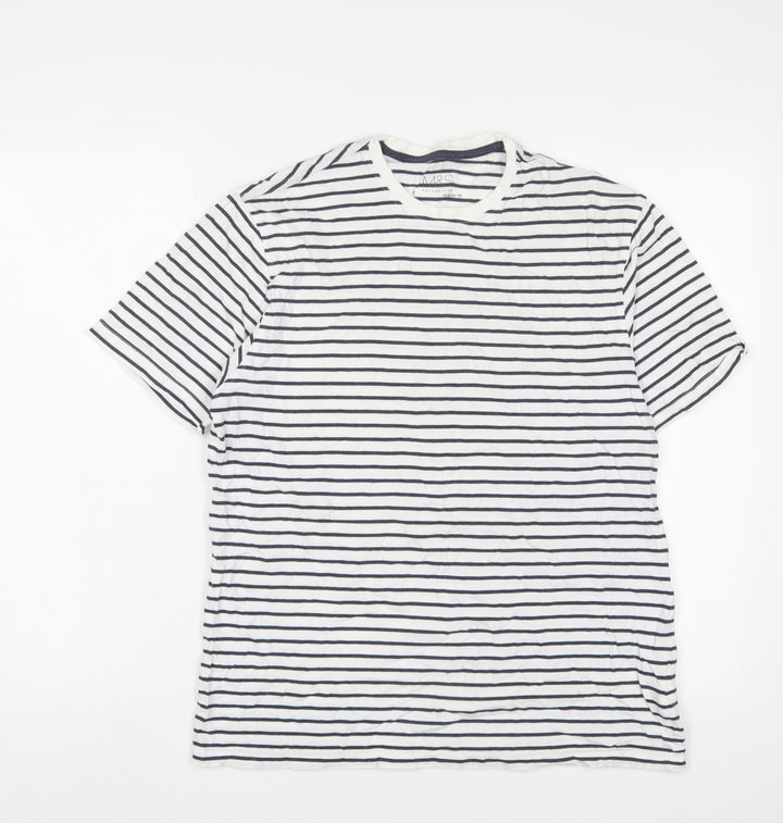 Marks and Spencer Womens White Striped Cotton Basic T-Shirt Size S Crew Neck