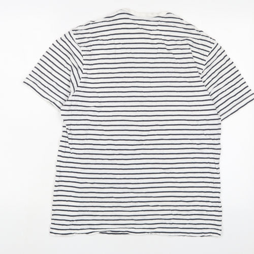 Marks and Spencer Womens White Striped Cotton Basic T-Shirt Size S Crew Neck