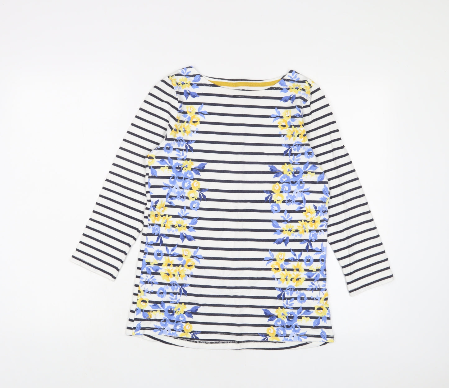 Joules Womens Multicoloured Geometric Cotton Basic T-Shirt Size 8 Boat Neck