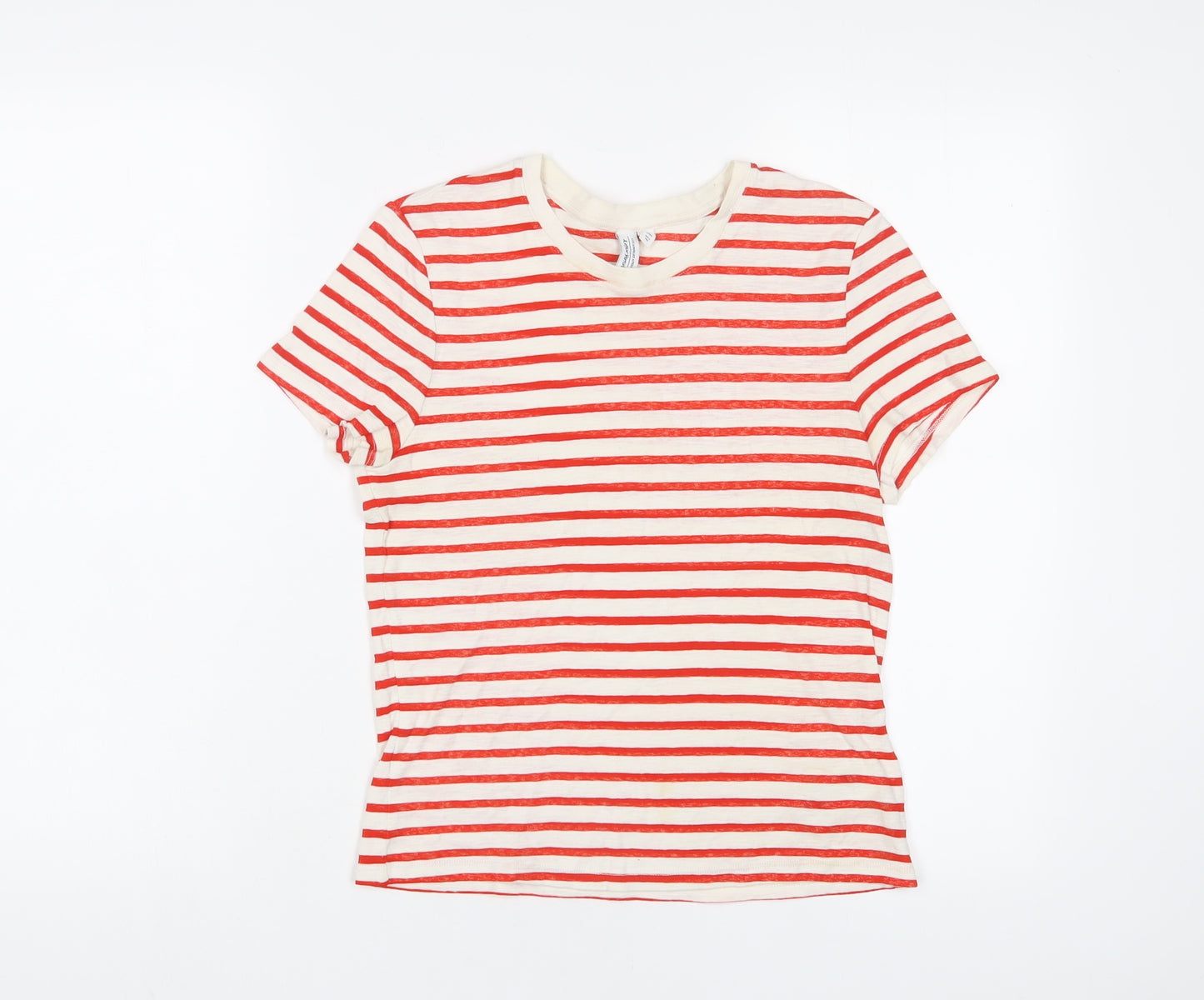 & Other Stories Womens Red Striped Cotton Basic T-Shirt Size 8 Crew Neck
