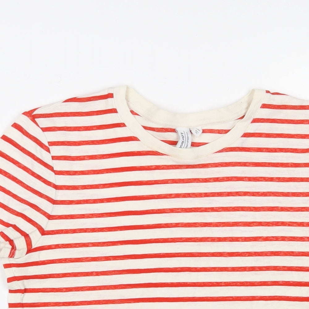 & Other Stories Womens Red Striped Cotton Basic T-Shirt Size 8 Crew Neck