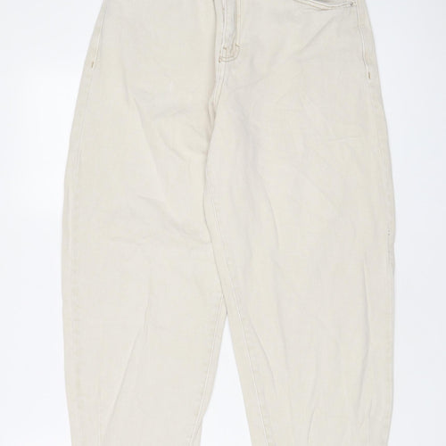 Pull&Bear Womens Beige Cotton Tapered Jeans Size L L20 in Regular Zip