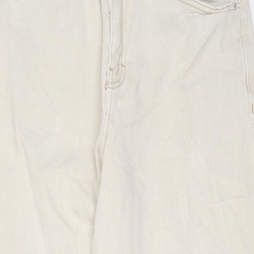 Pull&Bear Womens Beige Cotton Tapered Jeans Size L L20 in Regular Zip