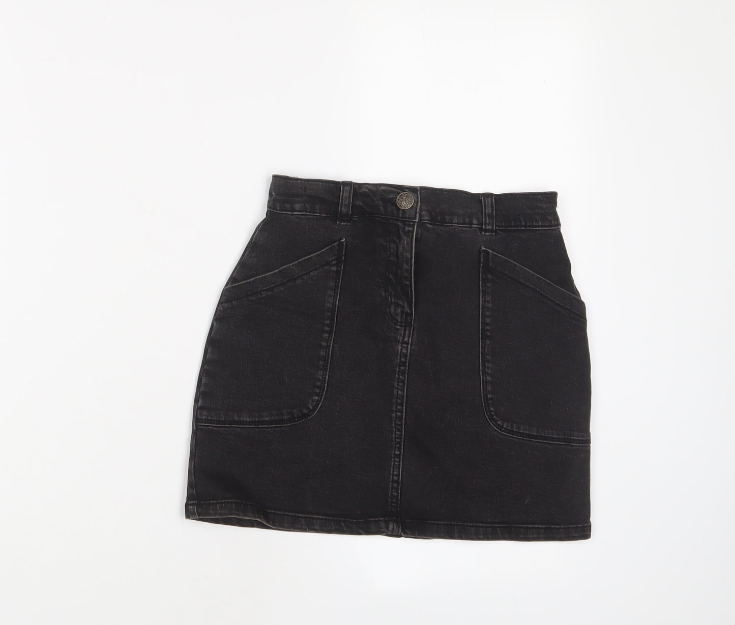 Nutmeg Girls Black Cotton A-Line Skirt Size 8-9 Years Regular Zip