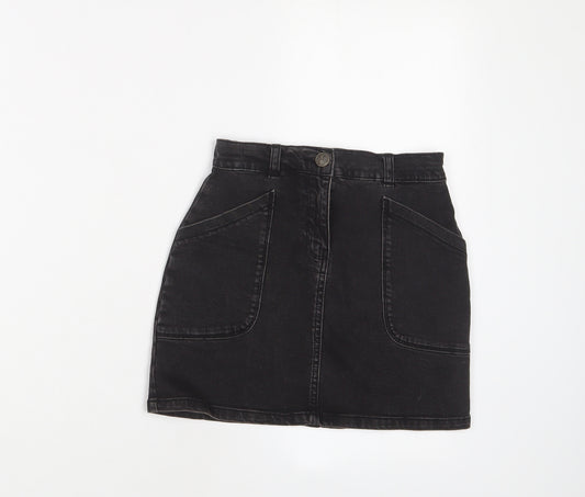 Nutmeg Girls Black Cotton A-Line Skirt Size 8-9 Years Regular Zip