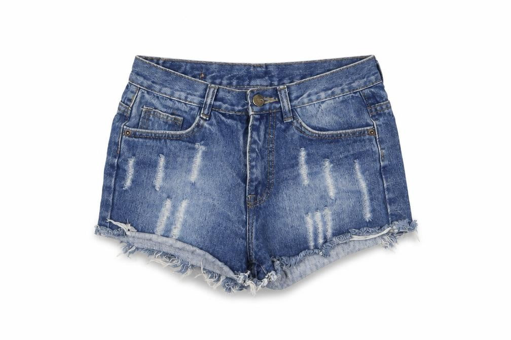 Front view of American Eagle Outfitters women’s blue cotton basic shorts, size UK 24, in regular zip