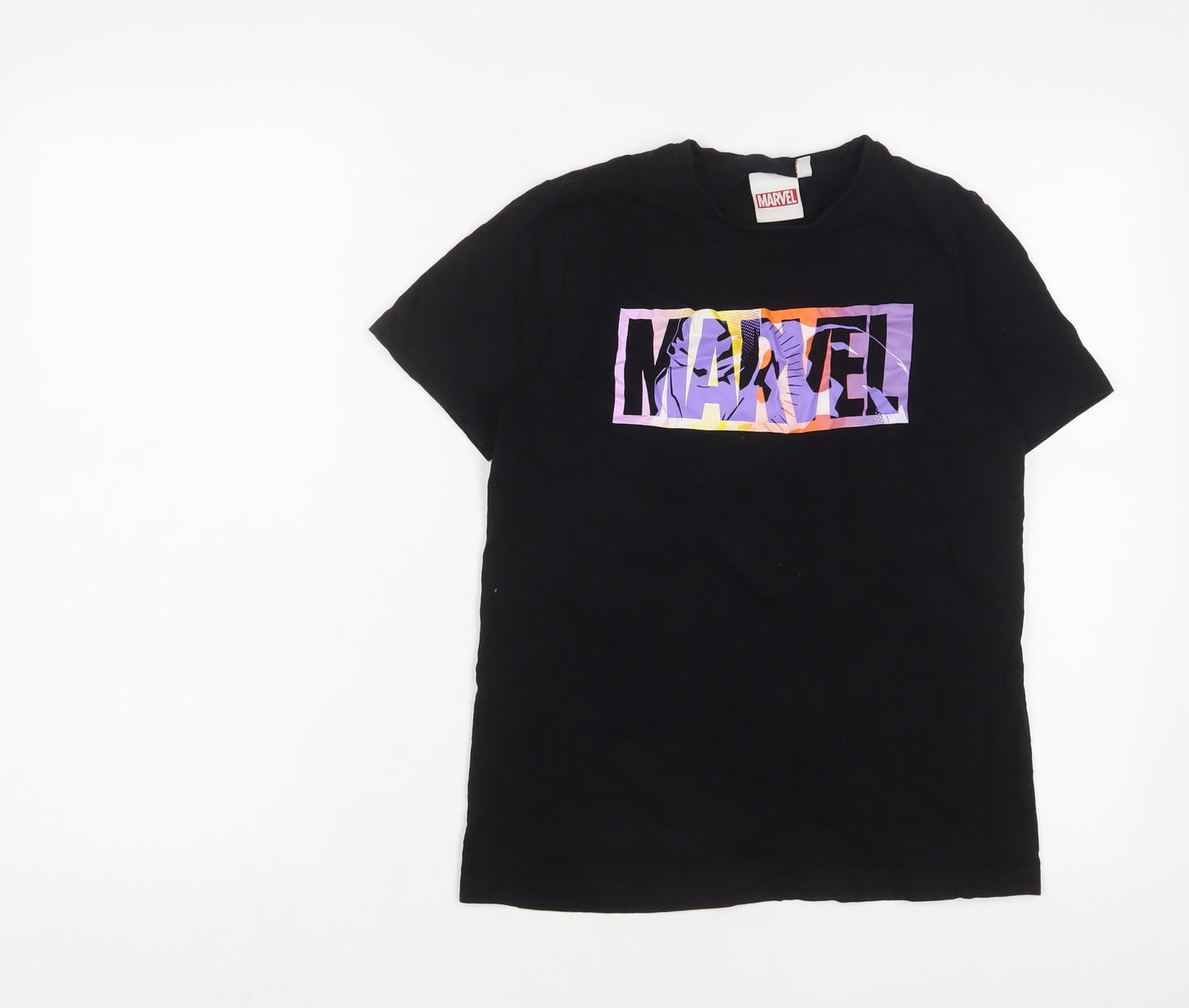 Marvel Girls Black Cotton Basic T-Shirt Size 12 Years Crew Neck Pullover