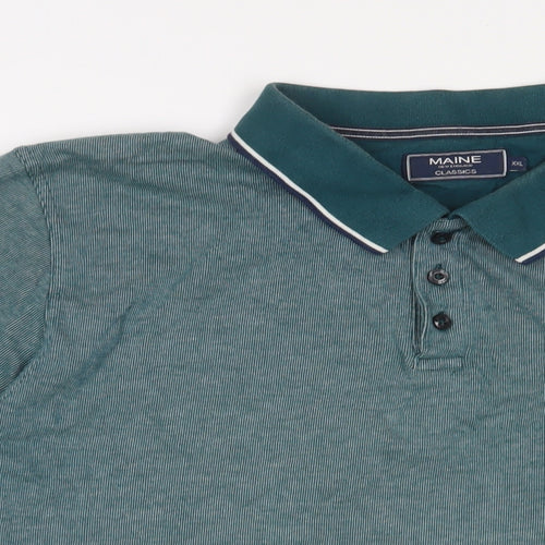 Maine Mens Green Cotton Polo Size 2XL Collared Button