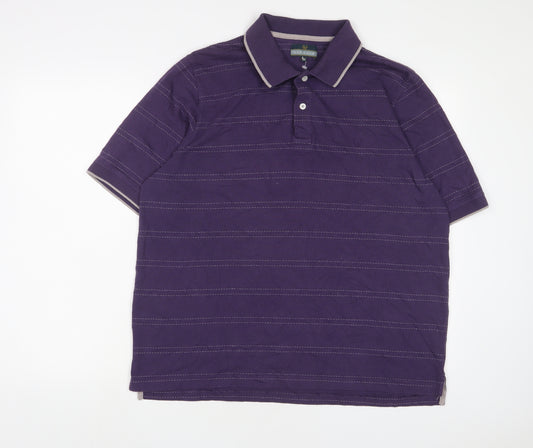 Lincoln Mens Purple Striped Cotton Polo Size XL Collared Button - Embroidered