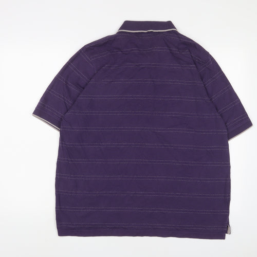 Lincoln Mens Purple Striped Cotton Polo Size XL Collared Button - Embroidered