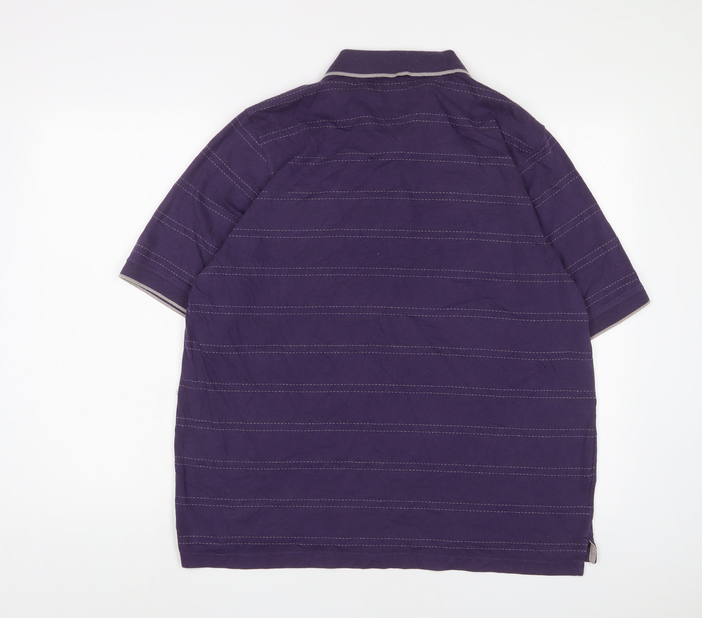 Lincoln Mens Purple Striped Cotton Polo Size XL Collared Button - Embroidered