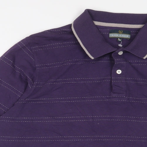 Lincoln Mens Purple Striped Cotton Polo Size XL Collared Button - Embroidered