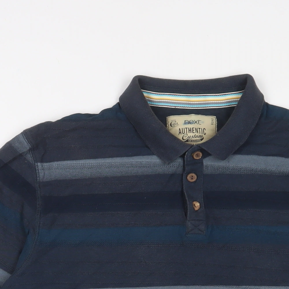 NEXT Mens Blue Cotton Polo Size M Collared Button