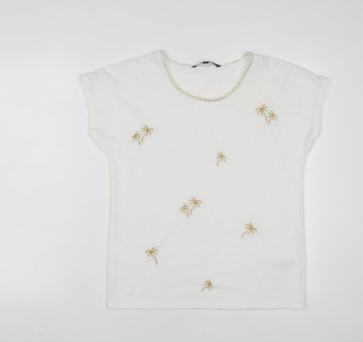 Bonmarché Womens White Polyester Basic T-Shirt Size 10 Crew Neck - Embroidered