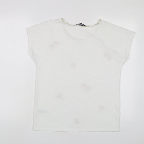 Bonmarché Womens White Polyester Basic T-Shirt Size 10 Crew Neck - Embroidered