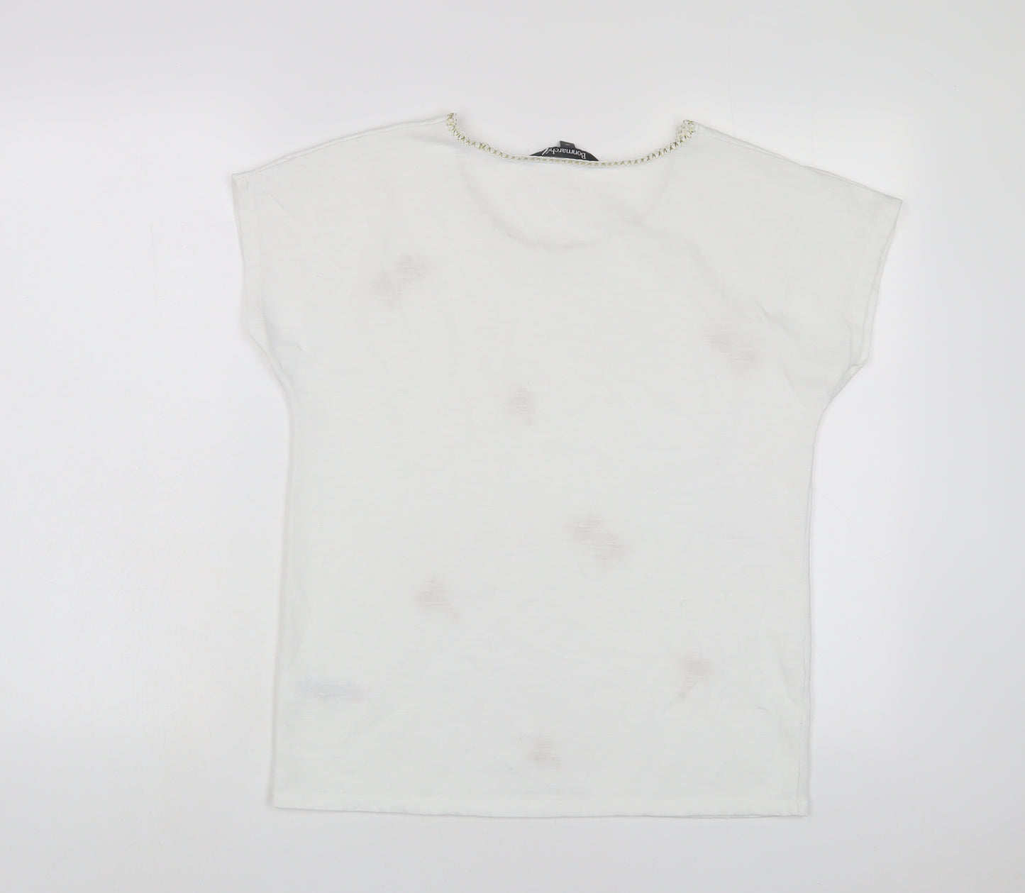 Bonmarché Womens White Polyester Basic T-Shirt Size 10 Crew Neck - Embroidered