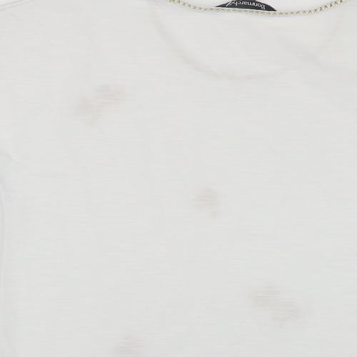 Bonmarché Womens White Polyester Basic T-Shirt Size 10 Crew Neck - Embroidered