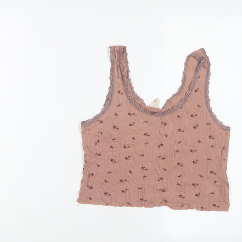 Urban Outfitters Womens Brown Floral Cotton Cropped Tank Size M Scoop Neck - Lace