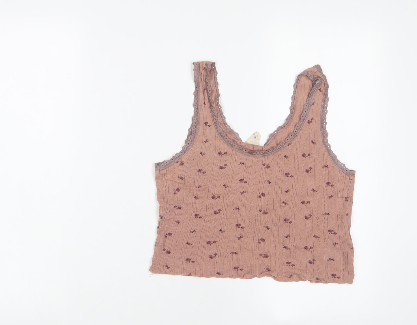 Urban Outfitters Womens Brown Floral Cotton Cropped Tank Size M Scoop Neck - Lace