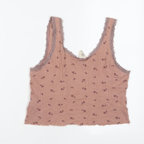 Urban Outfitters Womens Brown Floral Cotton Cropped Tank Size M Scoop Neck - Lace