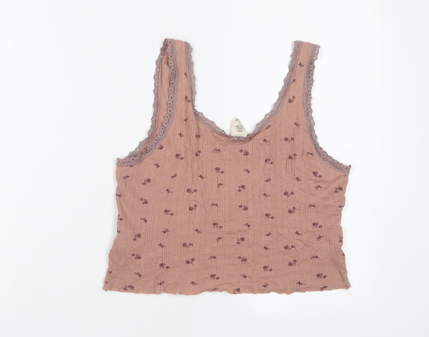 Urban Outfitters Womens Brown Floral Cotton Cropped Tank Size M Scoop Neck - Lace