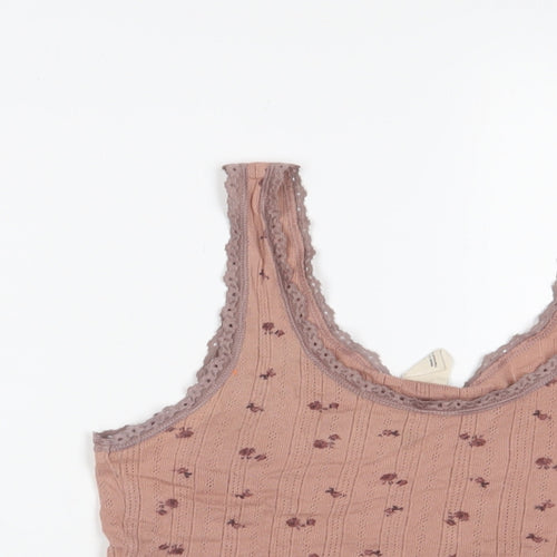 Urban Outfitters Womens Brown Floral Cotton Cropped Tank Size M Scoop Neck - Lace