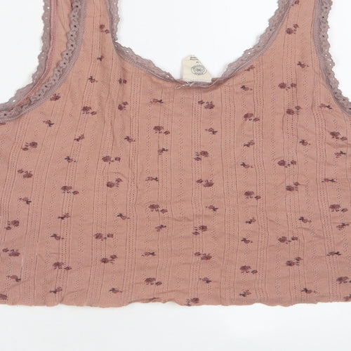 Urban Outfitters Womens Brown Floral Cotton Cropped Tank Size M Scoop Neck - Lace