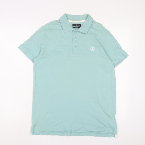 Henri Lloyd Mens Blue Cotton Polo Size M Collared Button - Logo, Embroidered