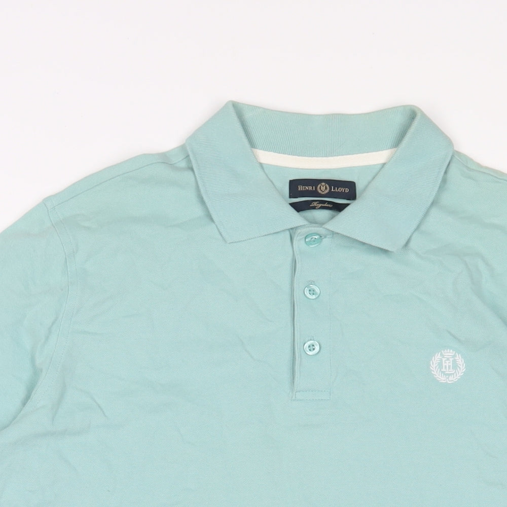 Henri Lloyd Mens Blue Cotton Polo Size M Collared Button - Logo, Embroidered