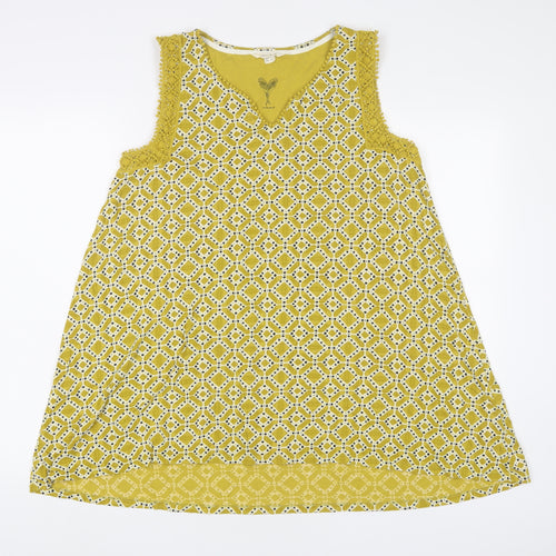 White Stuff Womens Yellow Geometric Cotton Camisole Tank Size 14 V-Neck - Embroidered