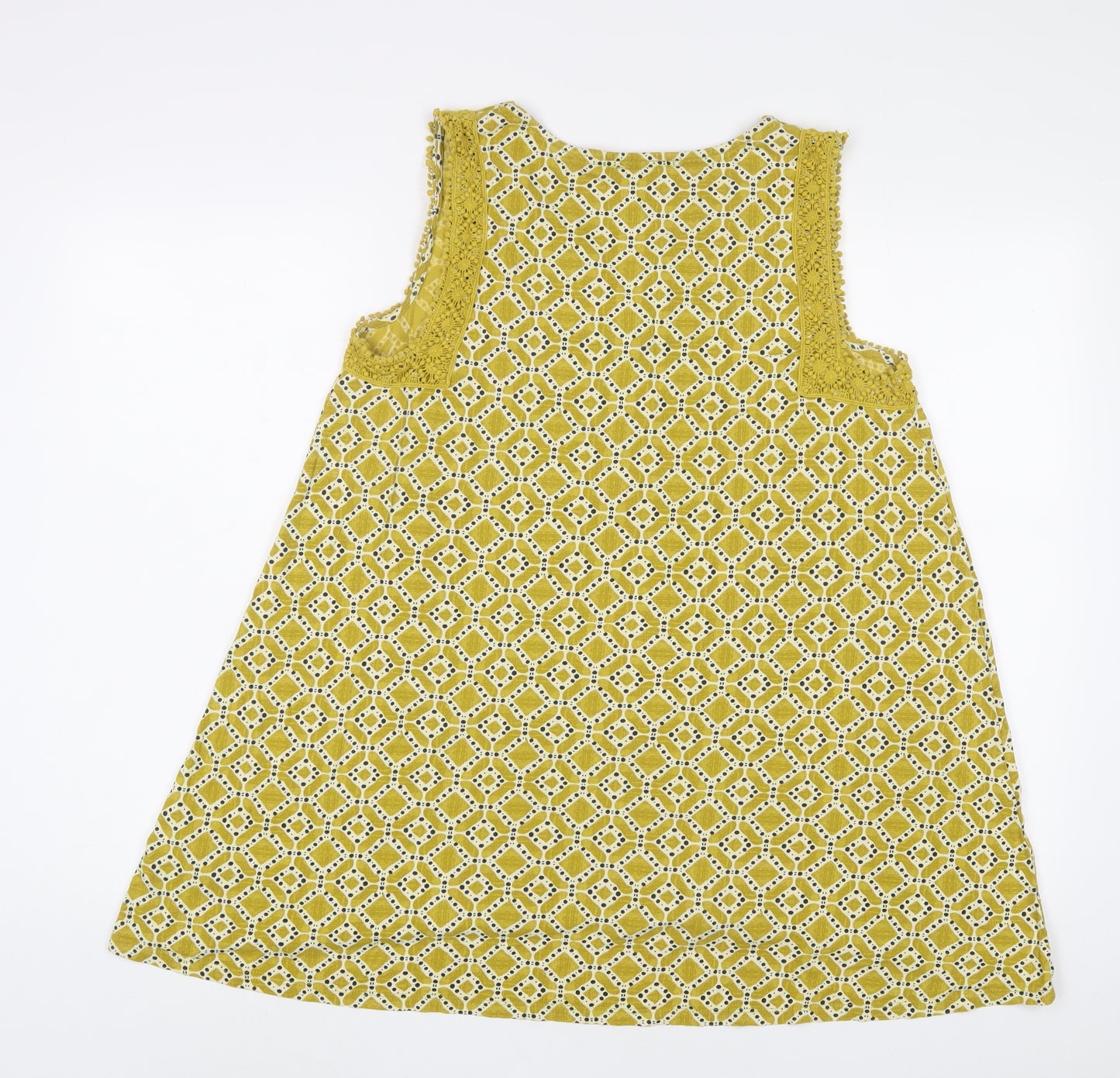 White Stuff Womens Yellow Geometric Cotton Camisole Tank Size 14 V-Neck - Embroidered