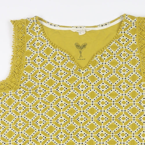 White Stuff Womens Yellow Geometric Cotton Camisole Tank Size 14 V-Neck - Embroidered