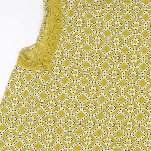 White Stuff Womens Yellow Geometric Cotton Camisole Tank Size 14 V-Neck - Embroidered