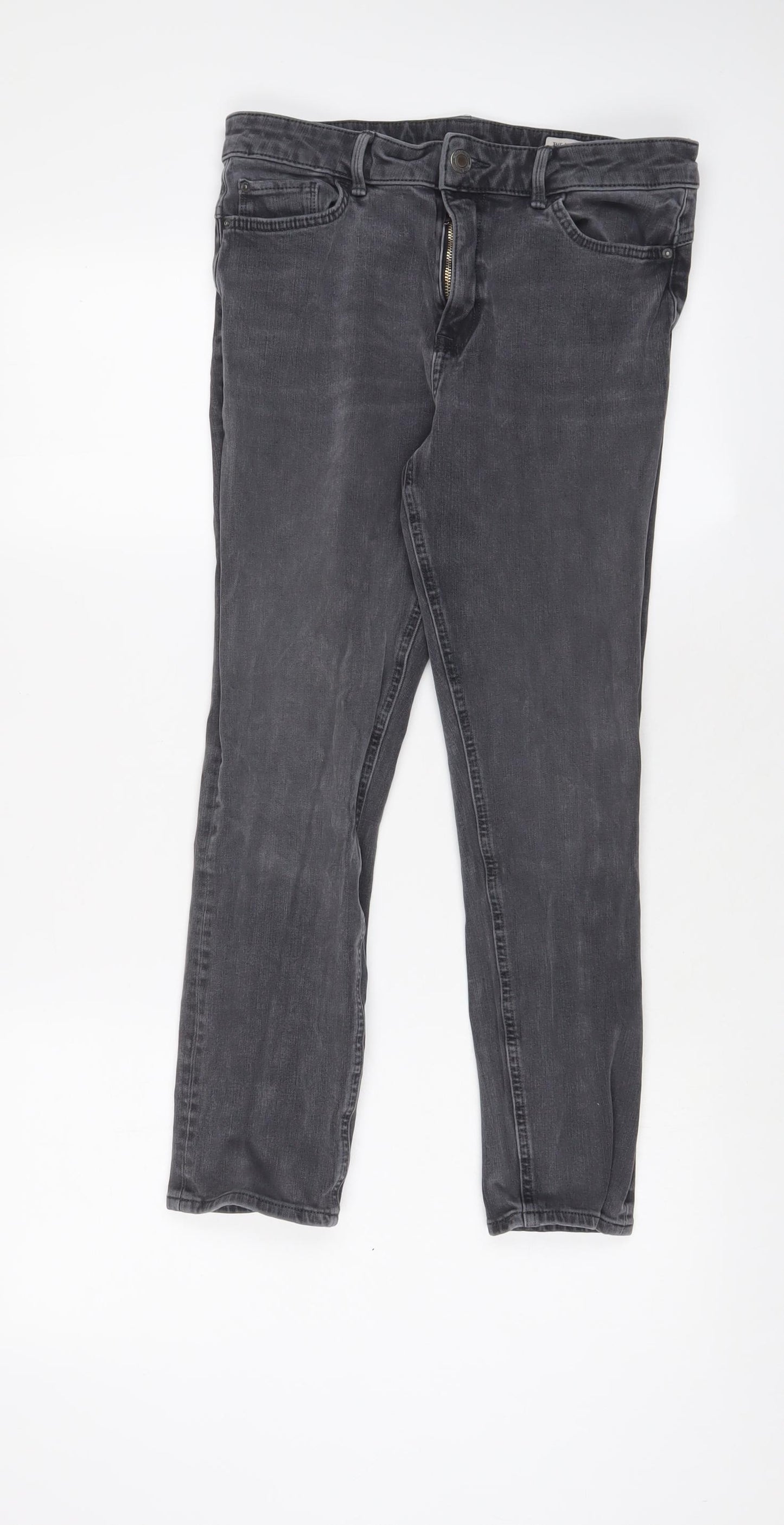 Marks and Spencer Womens Grey Cotton Skinny Jeans Size 12 L20 in Regular Zip