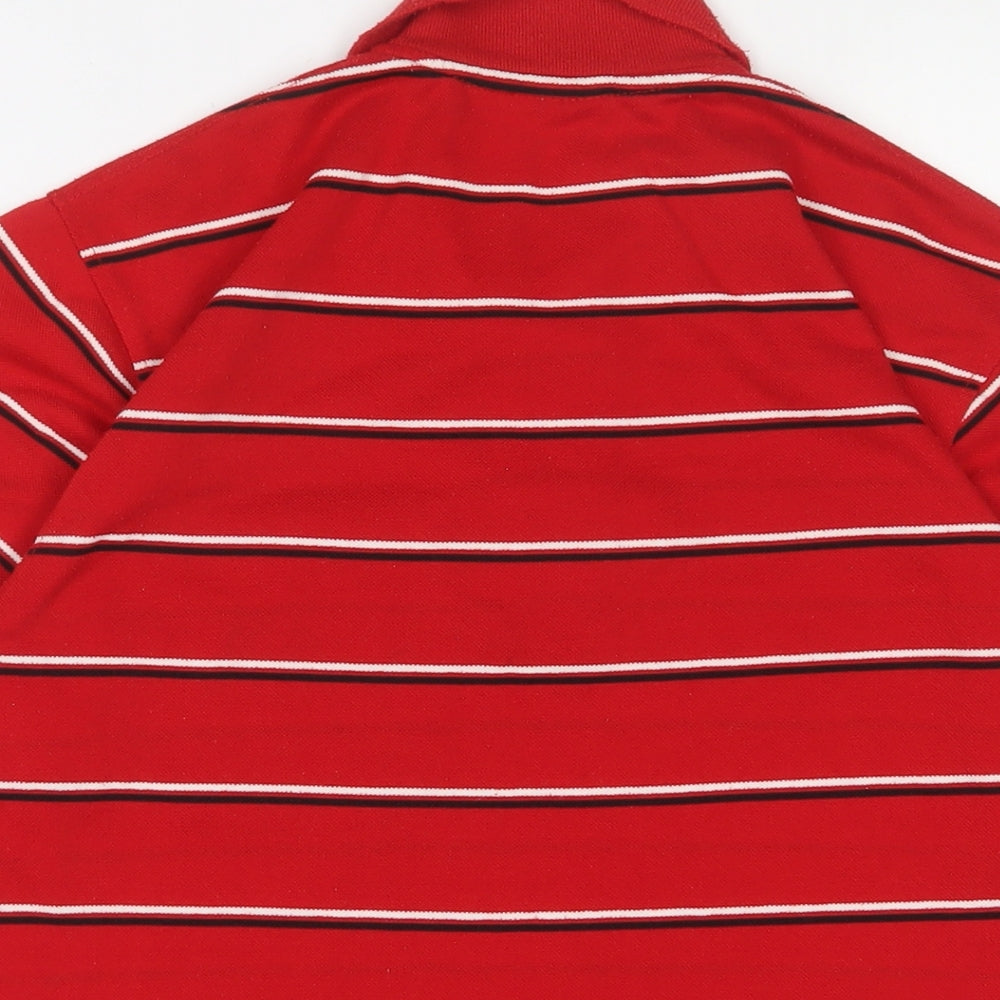 Lacoste Mens Red Striped Polyester Polo Size L Collared Button - Logo, Embroidered