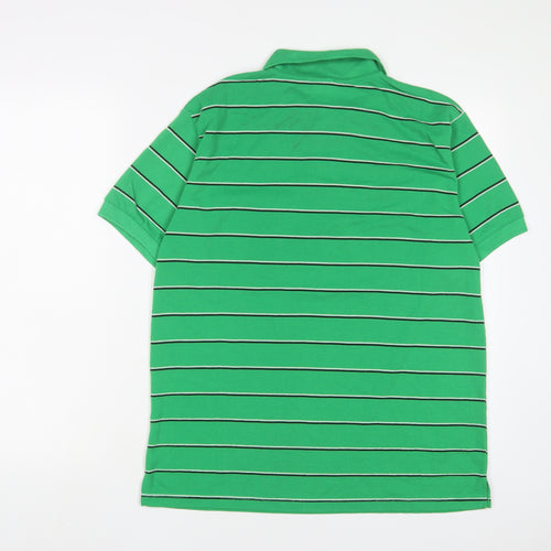 Lacoste Mens Green Striped Polyester Polo Size L Collared Button - Logo, Embroidered