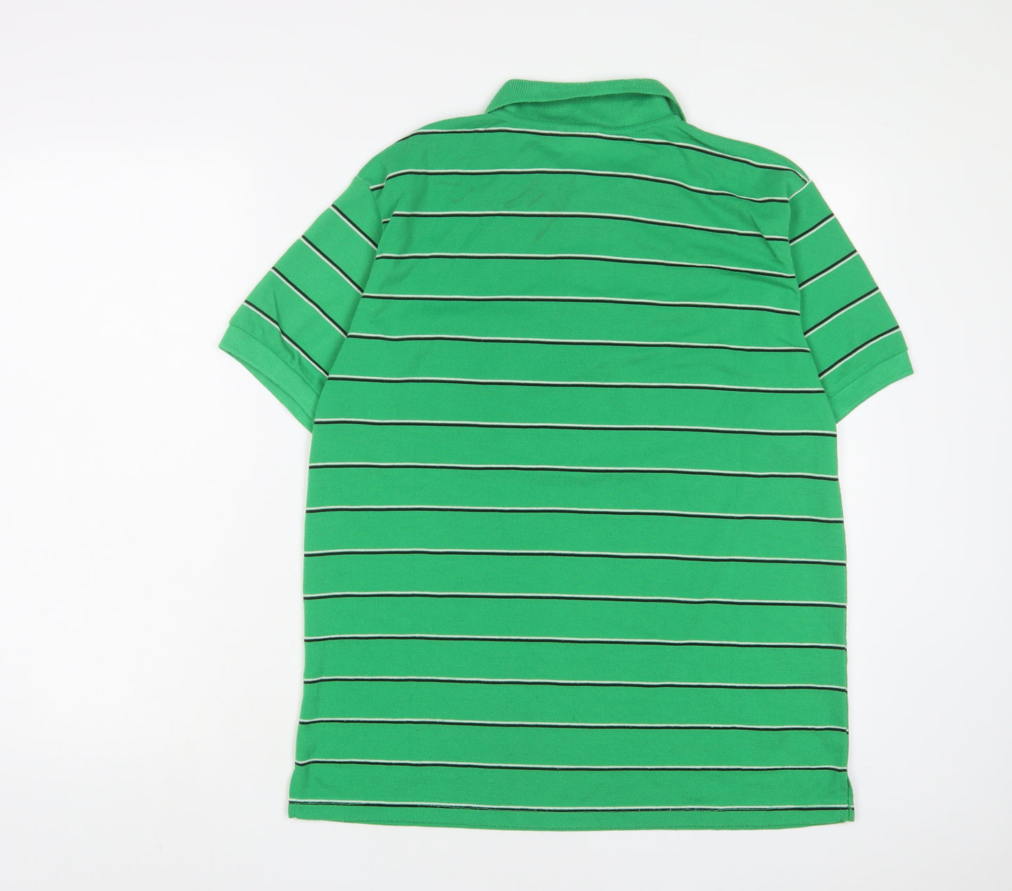 Lacoste Mens Green Striped Polyester Polo Size L Collared Button - Logo, Embroidered