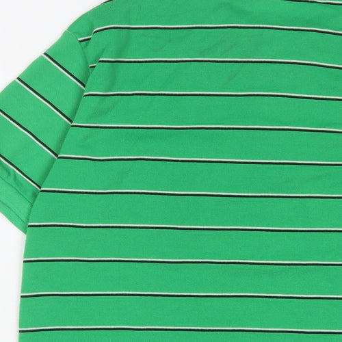 Lacoste Mens Green Striped Polyester Polo Size L Collared Button - Logo, Embroidered