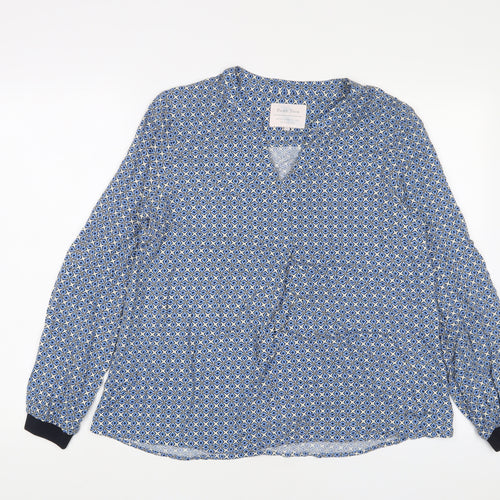 Part Two Womens Blue Geometric Viscose Basic Blouse Size 8 V-Neck