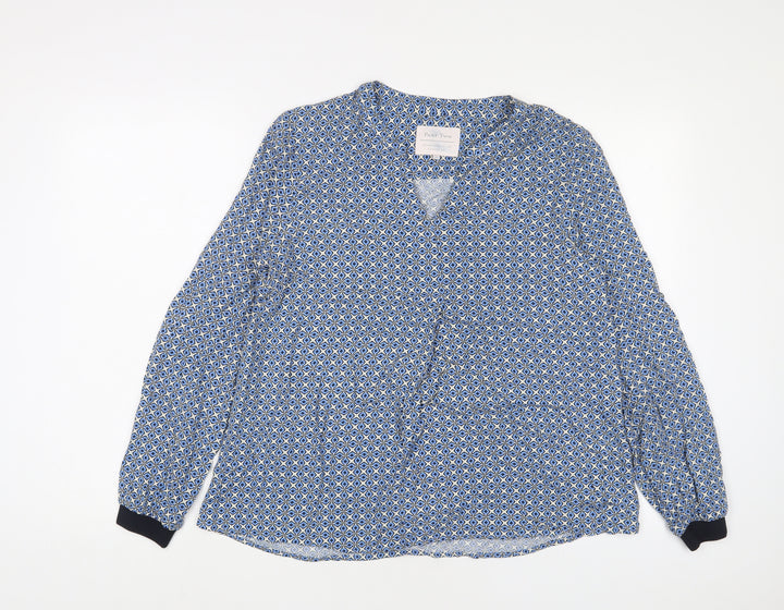 Part Two Womens Blue Geometric Viscose Basic Blouse Size 8 V-Neck
