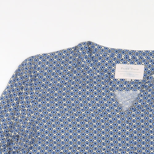 Part Two Womens Blue Geometric Viscose Basic Blouse Size 8 V-Neck