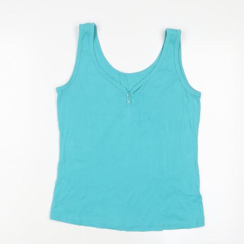 BHS Womens Blue Cotton Basic Tank Size 16 Scoop Neck
