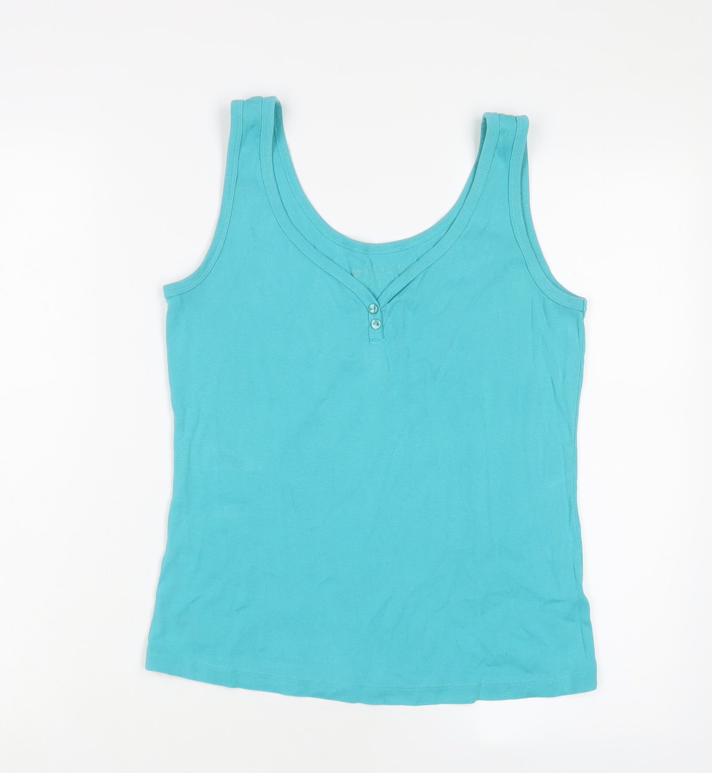 BHS Womens Blue Cotton Basic Tank Size 16 Scoop Neck